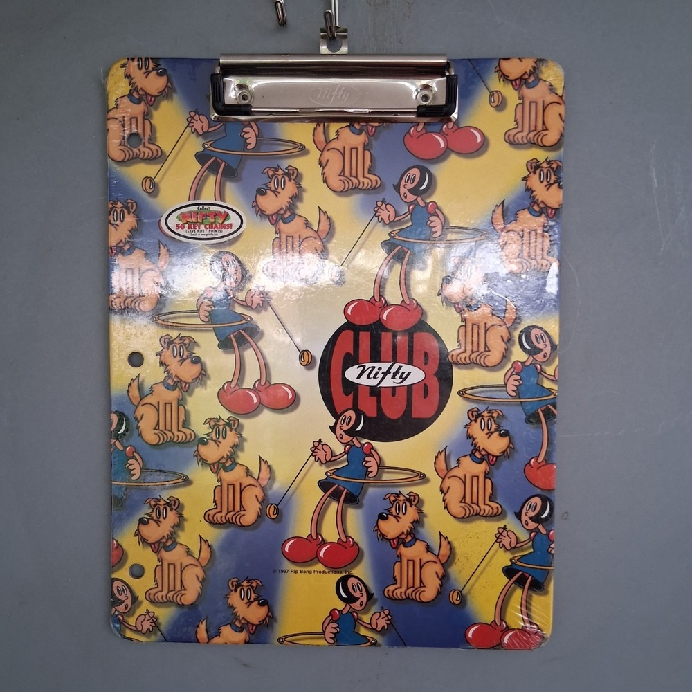 Vtg 90s Club Nifty School Clipboard AOP Girl Dog Cherries Rip Bang Rare HTF